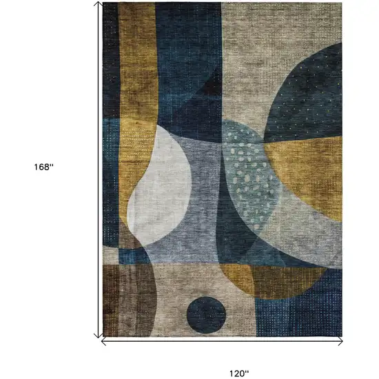 Blue Gold And Gray Abstract Washable Indoor Outdoor Area Rug Photo 8