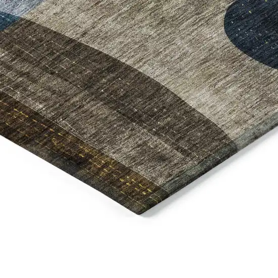 Blue Gold And Gray Abstract Washable Indoor Outdoor Area Rug Photo 3