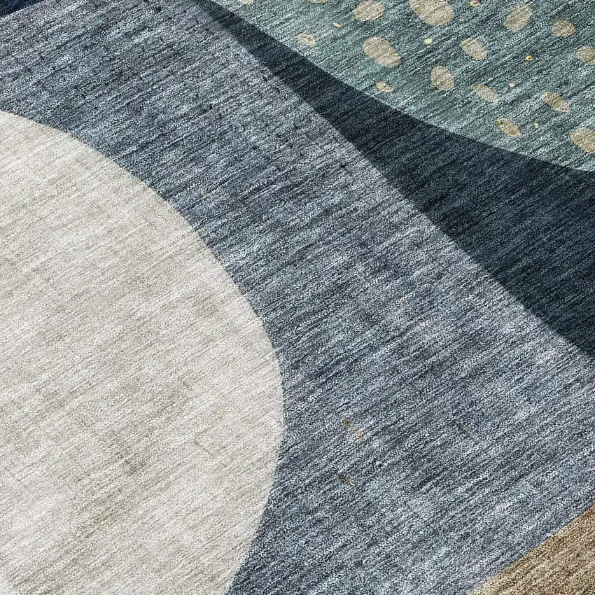 Blue Gold And Gray Abstract Washable Indoor Outdoor Area Rug Photo 4