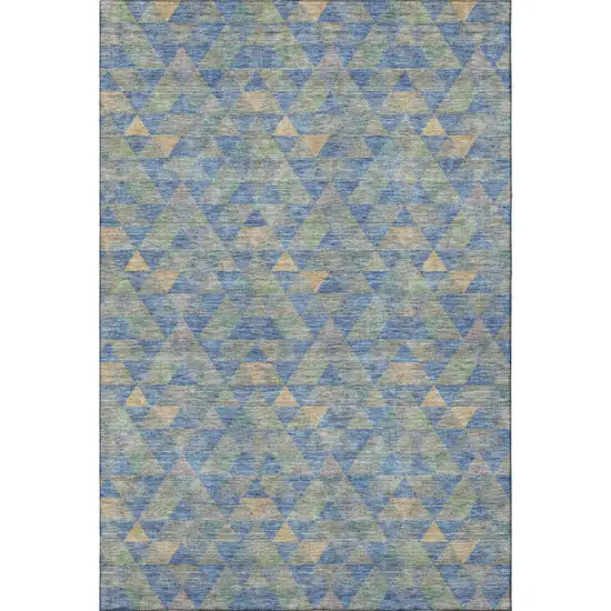 Blue Gold And Gray Geometric Washable Area Rug With UV Protection Photo 3