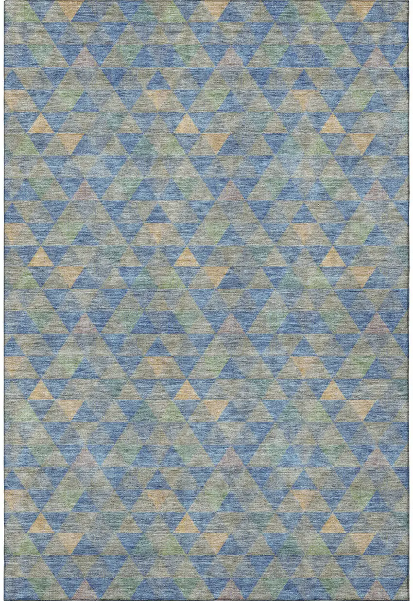 Blue Gold And Gray Geometric Washable Area Rug With UV Protection Photo 3
