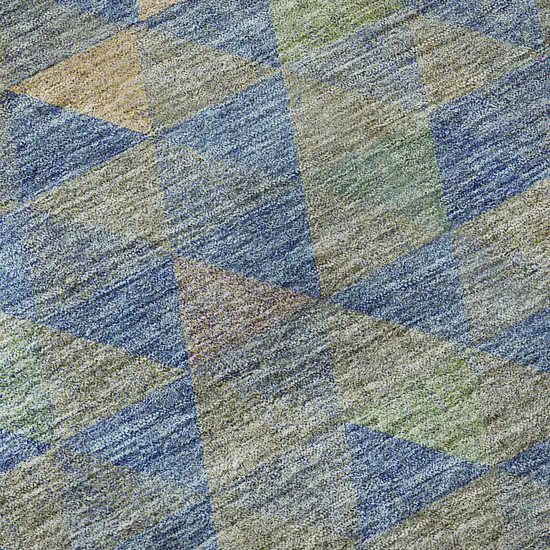 Blue Gold And Gray Geometric Washable Area Rug With UV Protection Photo 7