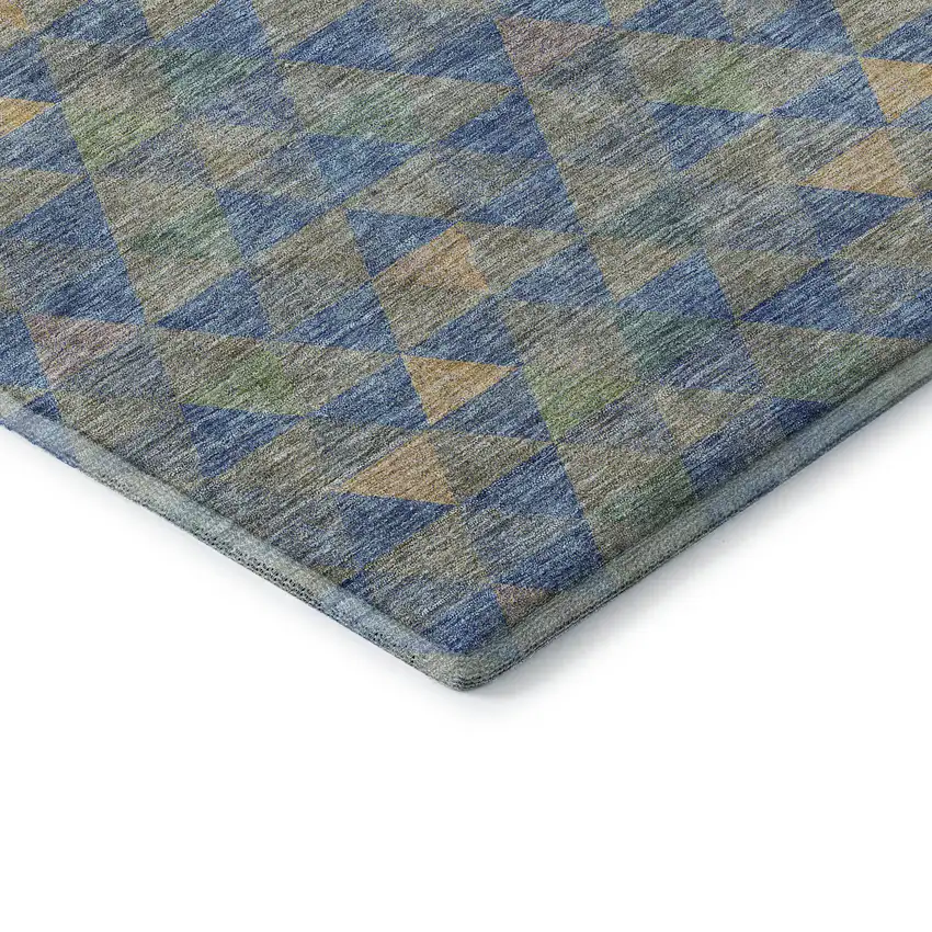 Blue Gold And Gray Geometric Washable Area Rug With UV Protection Photo 8