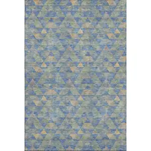 Photo of Blue Gold And Gray Geometric Washable Area Rug With UV Protection