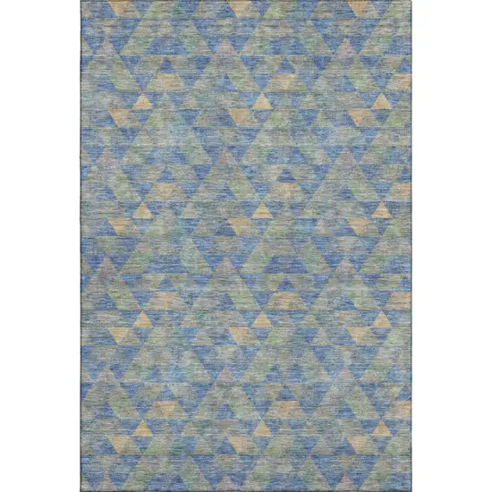 Blue Gold And Gray Geometric Washable Area Rug With UV Protection Photo 1