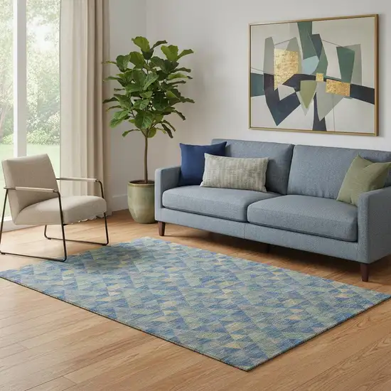 Blue Gold And Gray Geometric Washable Area Rug With UV Protection Photo 1