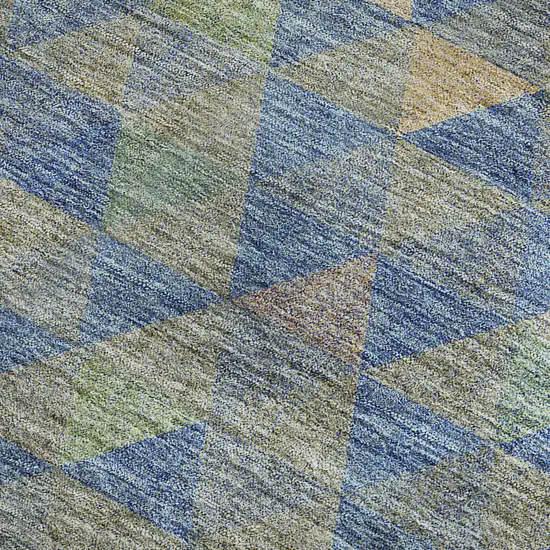 Blue Gold And Gray Geometric Washable Area Rug With UV Protection Photo 5