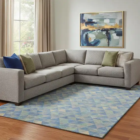 Blue Gold And Gray Geometric Washable Area Rug With UV Protection Photo 1