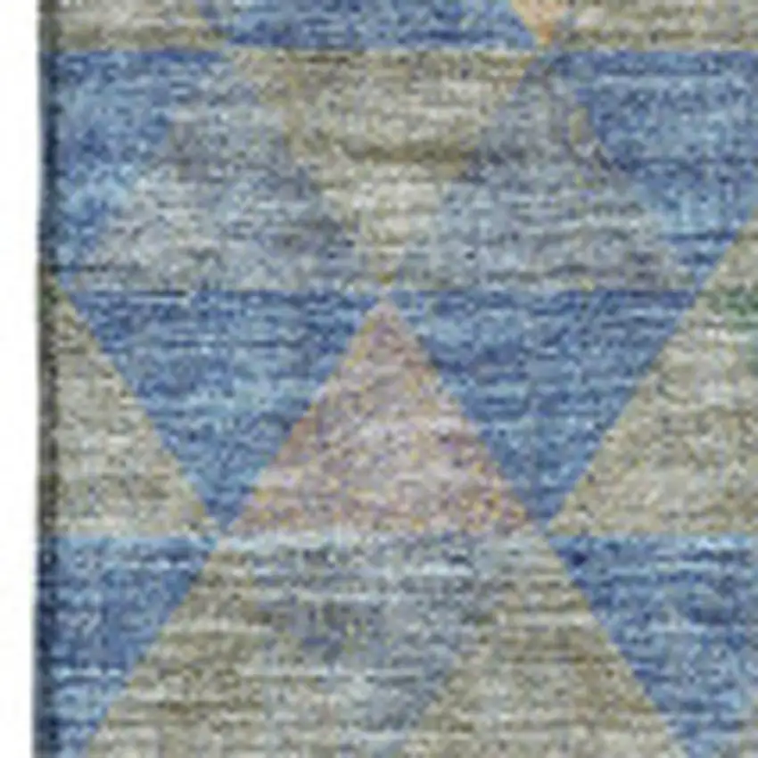 Blue Gold And Gray Geometric Washable Area Rug With UV Protection Photo 6