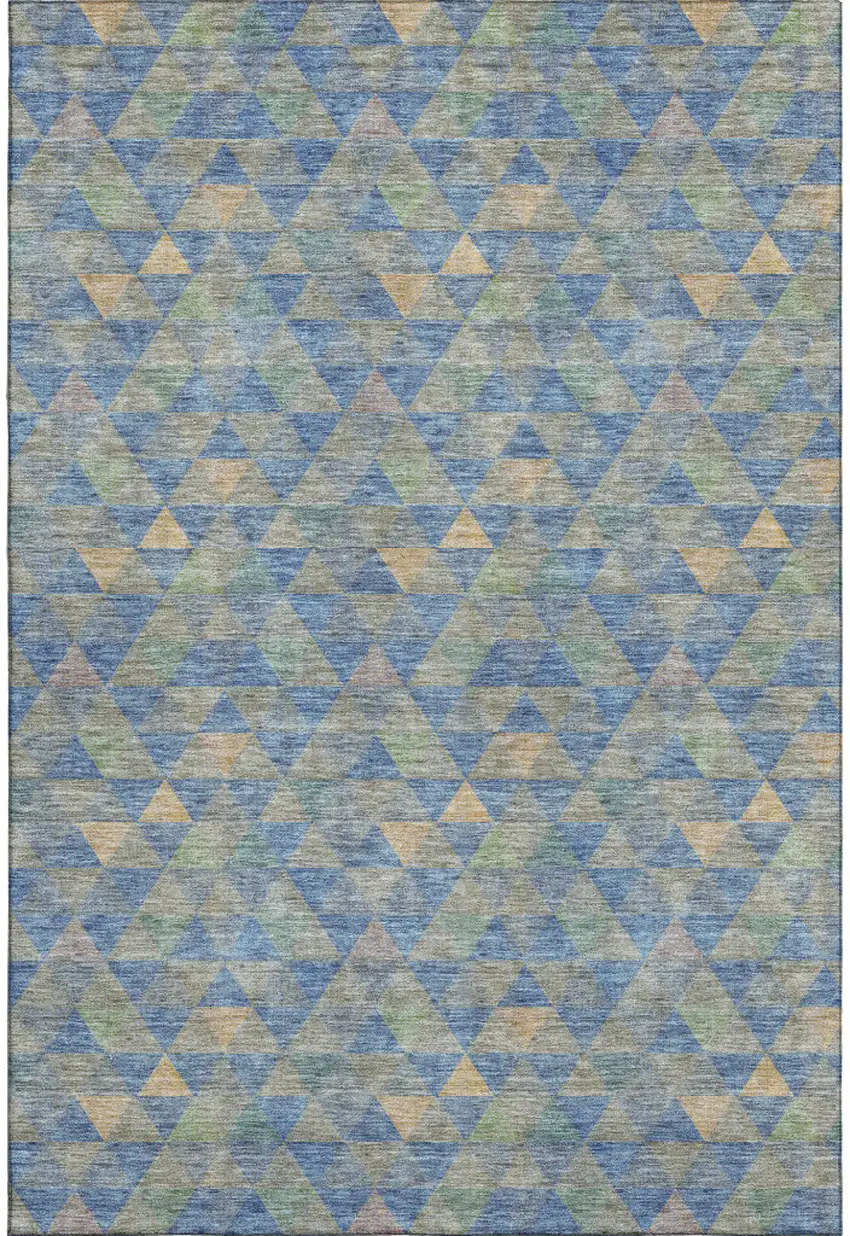 Blue Gold And Gray Geometric Washable Area Rug With UV Protection Photo 1