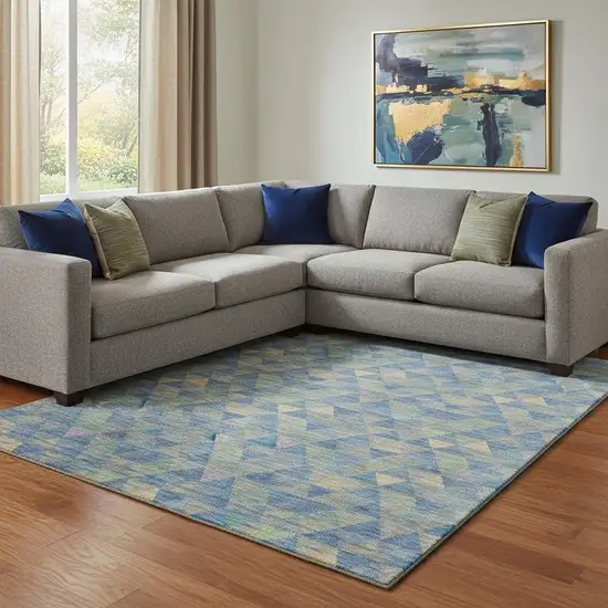 Blue Gold And Gray Geometric Washable Area Rug With UV Protection Photo 1
