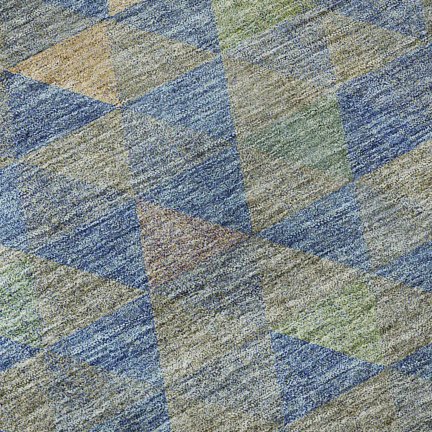 Blue Gold And Gray Geometric Washable Area Rug With UV Protection Photo 9