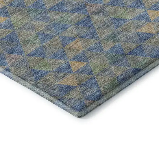 Blue Gold And Gray Geometric Washable Area Rug With UV Protection Photo 7