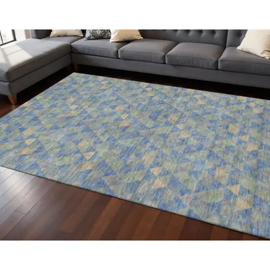 Blue Gold And Gray Geometric Washable Area Rug With UV Protection Photo 2