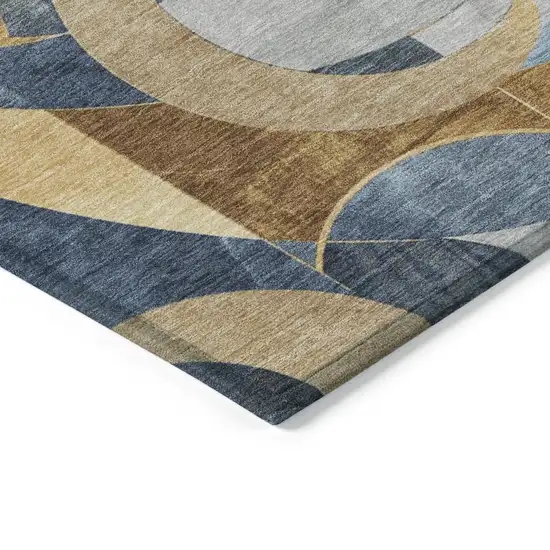 Blue Gold And Gray Geometric Washable Indoor Outdoor Area Rug Photo 4