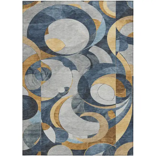 Blue Gold And Gray Geometric Washable Indoor Outdoor Area Rug Photo 3