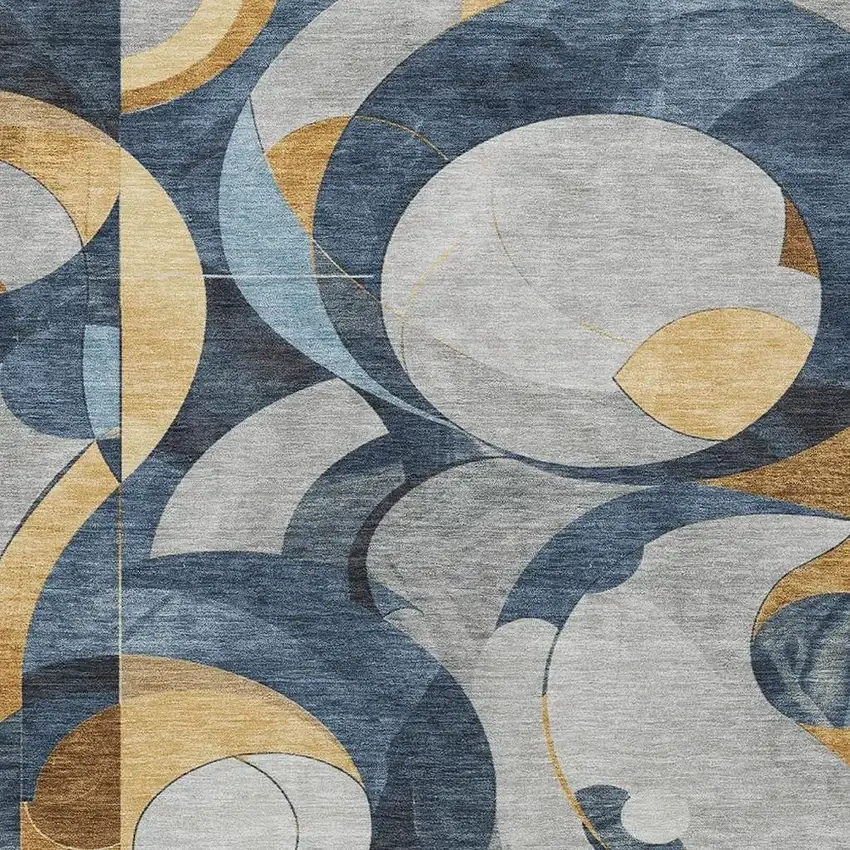 Blue Gold And Gray Geometric Washable Indoor Outdoor Area Rug Photo 6