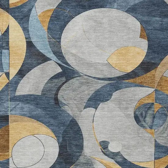 Blue Gold And Gray Geometric Washable Indoor Outdoor Area Rug Photo 7