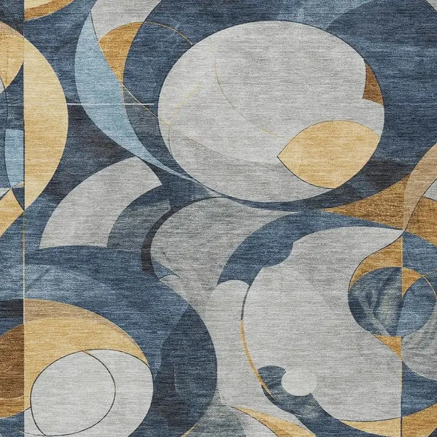 Blue Gold And Gray Geometric Washable Indoor Outdoor Area Rug Photo 7