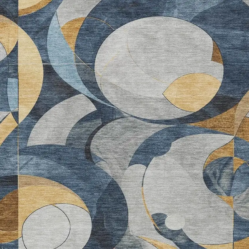 Blue Gold And Gray Geometric Washable Indoor Outdoor Area Rug Photo 6