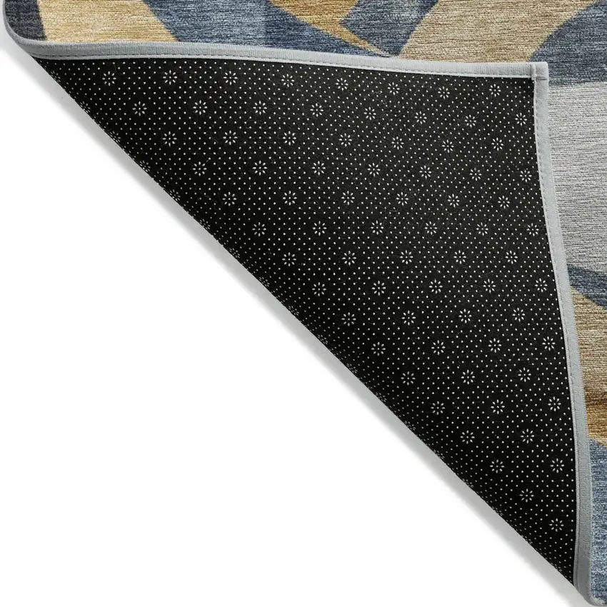 Blue Gold And Gray Geometric Washable Indoor Outdoor Area Rug Photo 9
