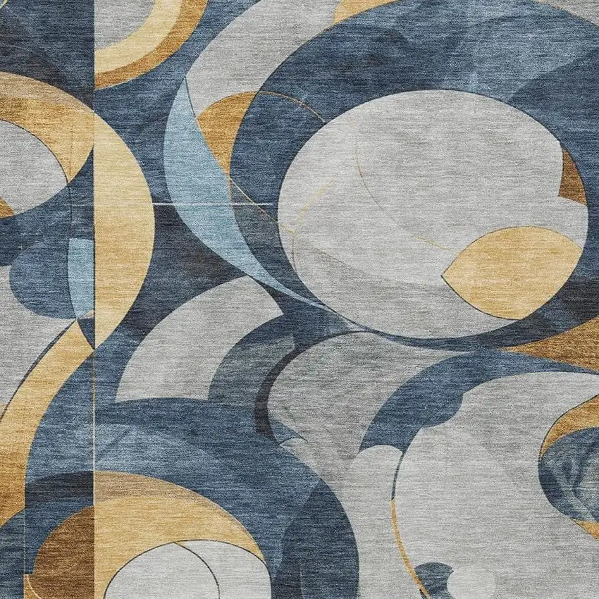 Blue Gold And Gray Geometric Washable Indoor Outdoor Area Rug Photo 7