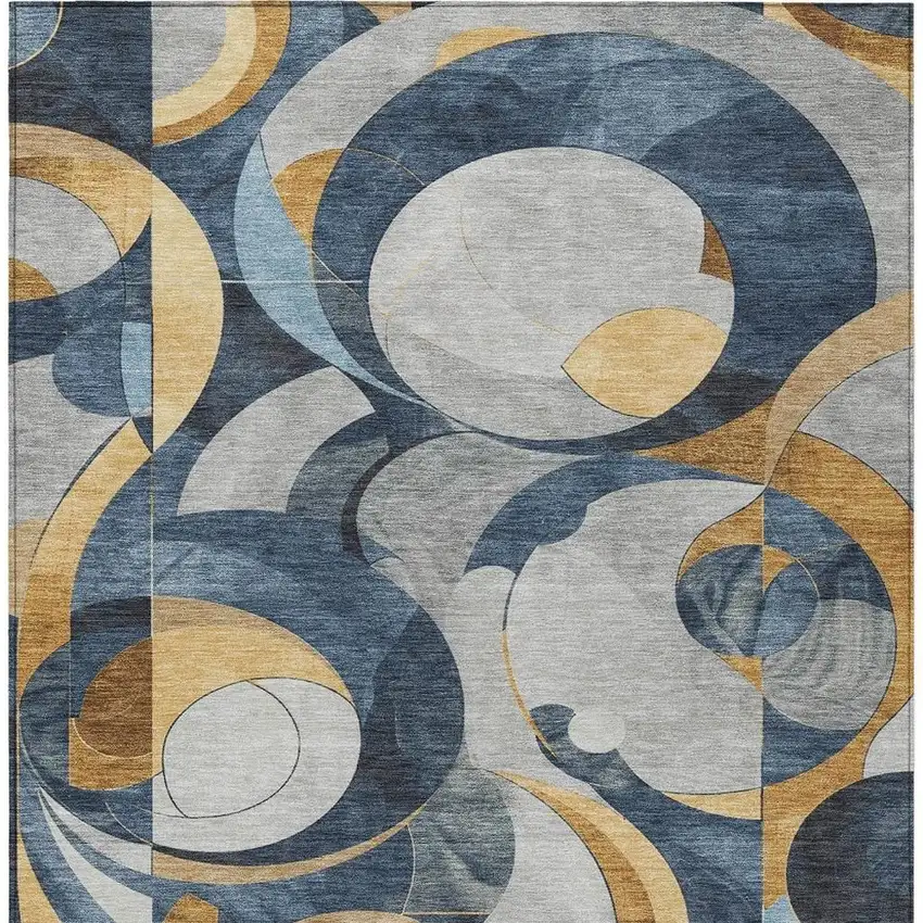 Blue Gold And Gray Geometric Washable Indoor Outdoor Area Rug Photo 4