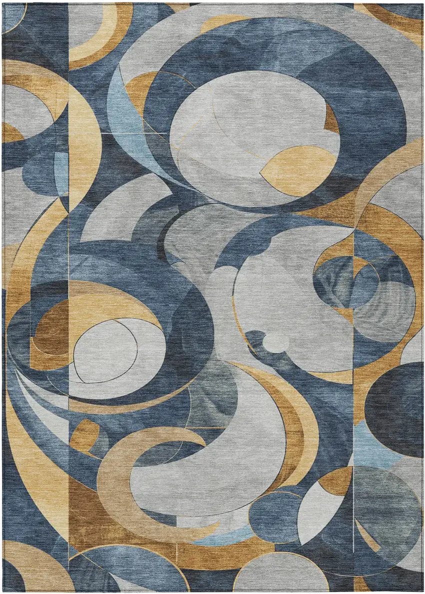 Blue Gold And Gray Geometric Washable Indoor Outdoor Area Rug Photo 3