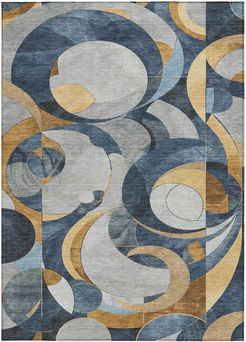 Blue Gold And Gray Geometric Washable Indoor Outdoor Area Rug Photo 1