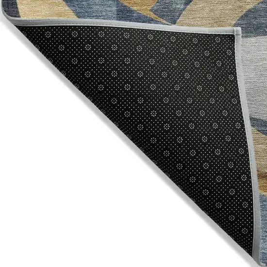 Blue Gold And Gray Geometric Washable Indoor Outdoor Area Rug Photo 9