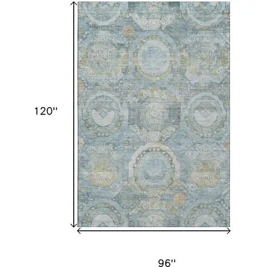 Blue Gold And Gray Mosaic Washable Area Rug With UV Protection Photo 9