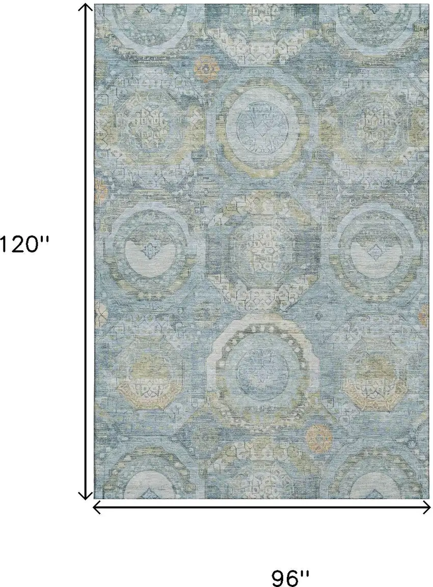 Blue Gold And Gray Mosaic Washable Area Rug With UV Protection Photo 9