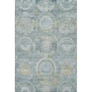 Photo of Blue Gold And Gray Mosaic Washable Area Rug With UV Protection