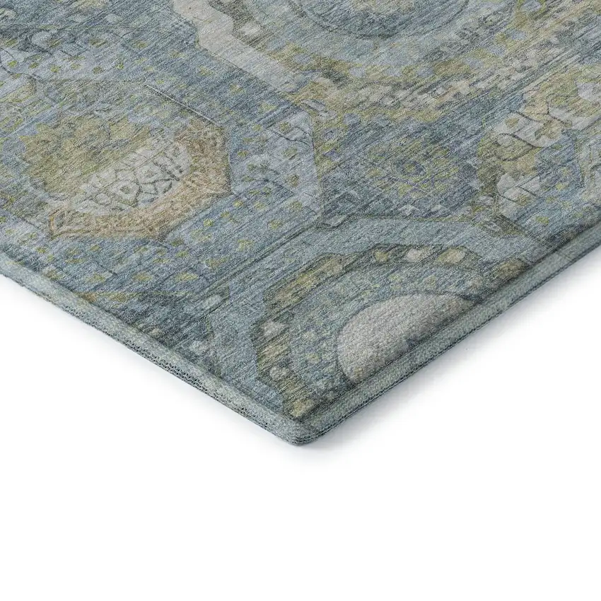 Blue Gold And Gray Mosaic Washable Area Rug With UV Protection Photo 6