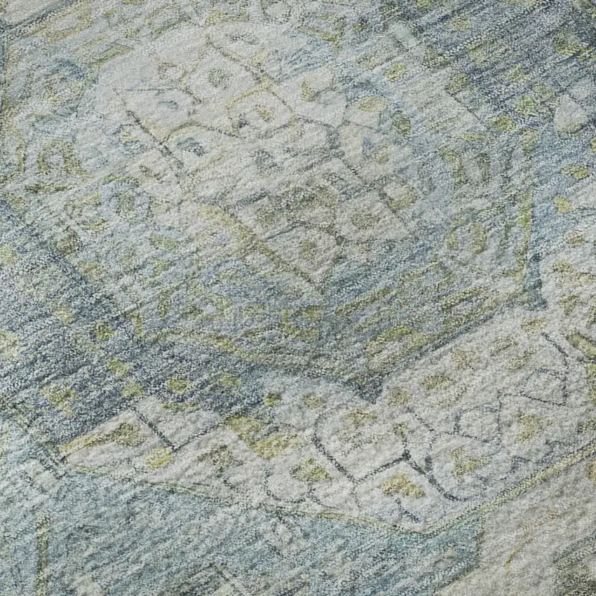 Blue Gold And Gray Mosaic Washable Area Rug With UV Protection Photo 9