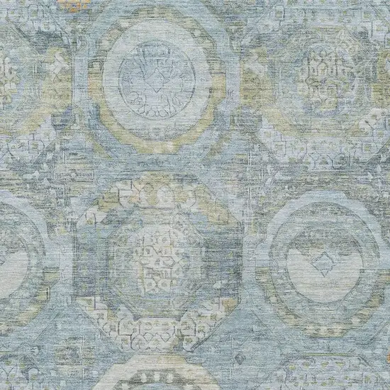 Blue Gold And Gray Mosaic Washable Area Rug With UV Protection Photo 2