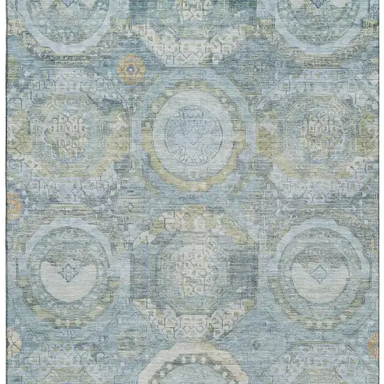 Blue Gold And Gray Mosaic Washable Area Rug With UV Protection Photo 3