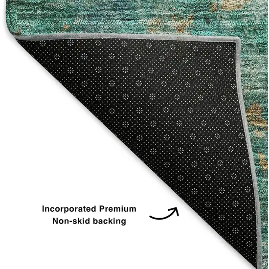 Blue Gold And Green Abstract Washable Area Rug With UV Protection Photo 6