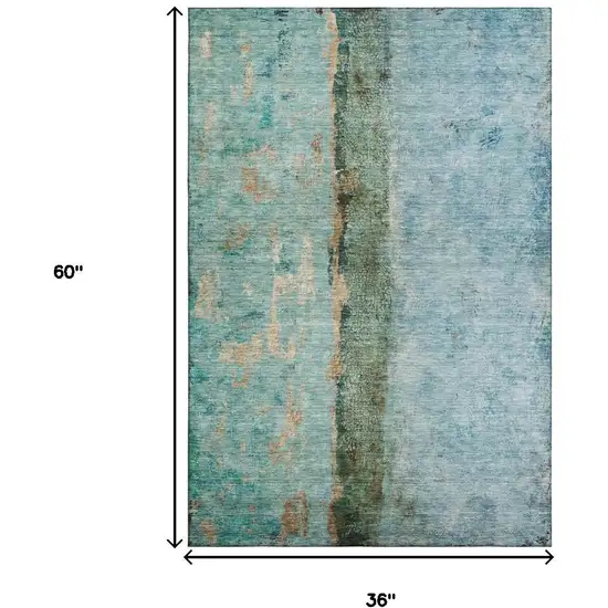 Blue Gold And Green Abstract Washable Area Rug With UV Protection Photo 3