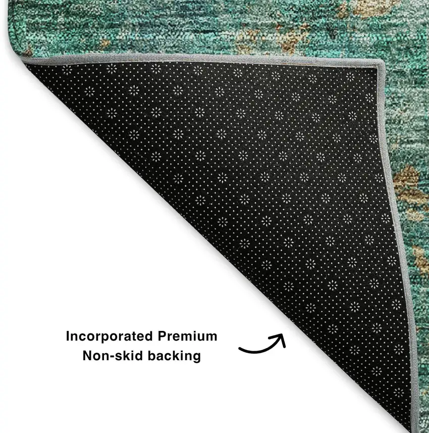 Blue Gold And Green Abstract Washable Area Rug With UV Protection Photo 7