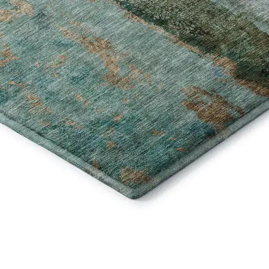 Blue Gold And Green Abstract Washable Area Rug With UV Protection Photo 8