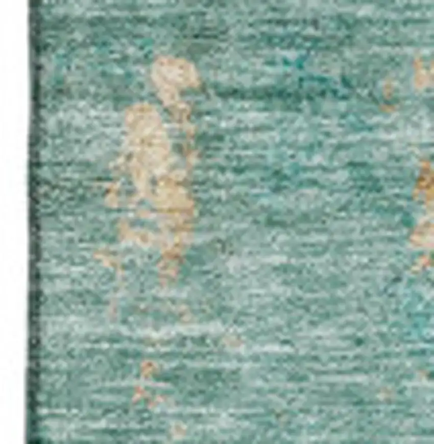 Blue Gold And Green Abstract Washable Area Rug With UV Protection Photo 6