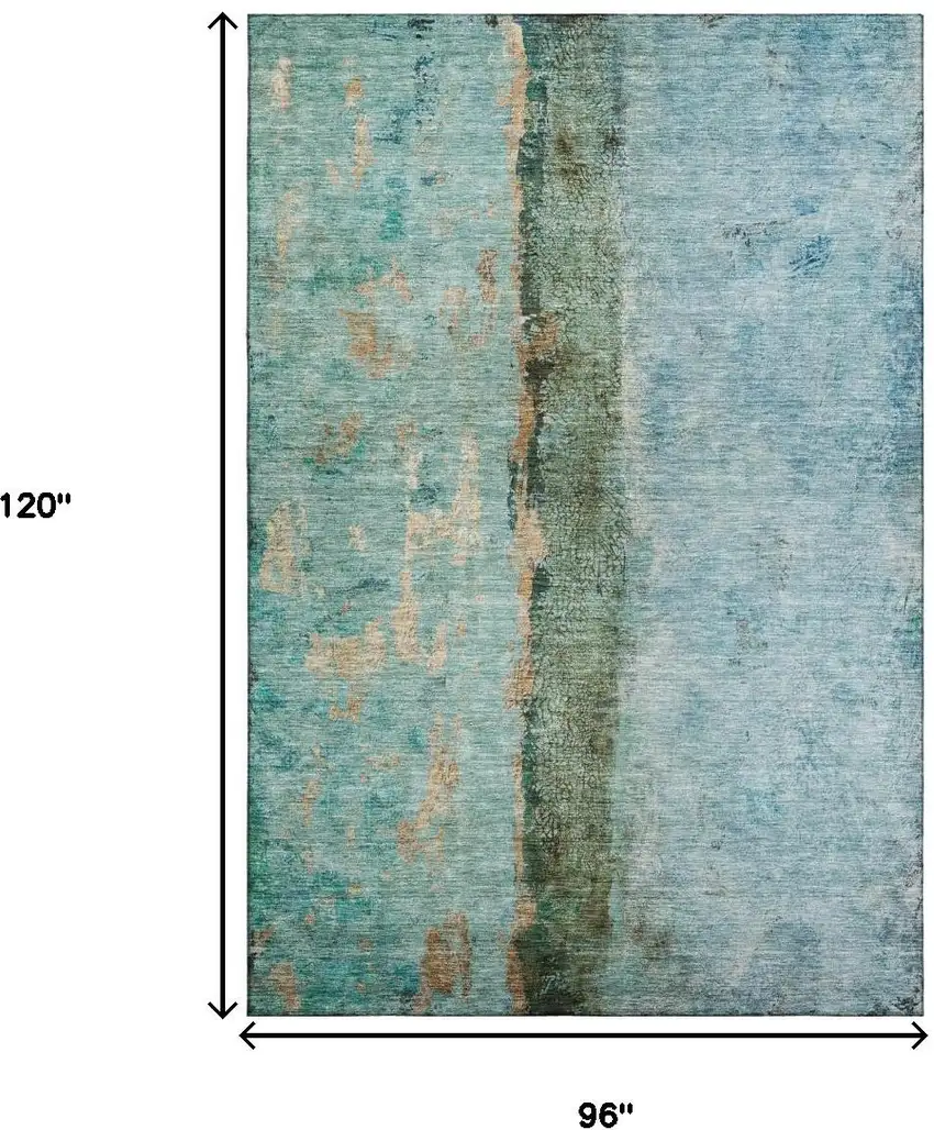 Blue Gold And Green Abstract Washable Area Rug With UV Protection Photo 5