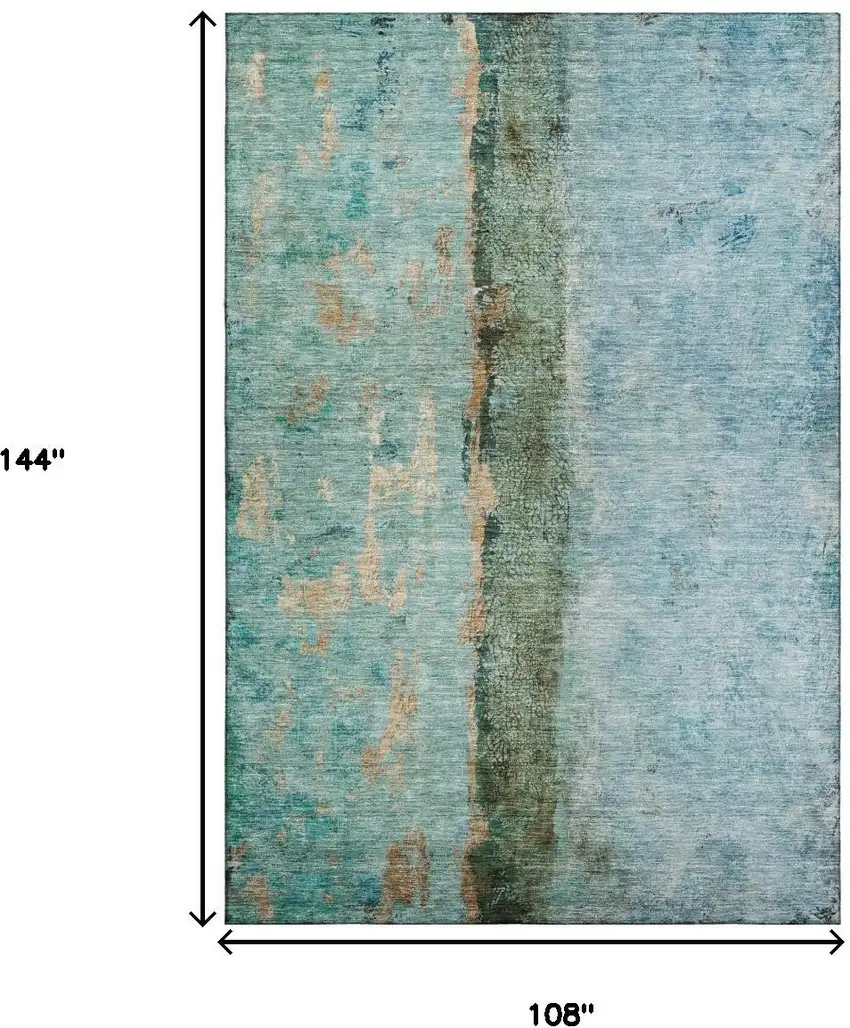 Blue Gold And Green Abstract Washable Area Rug With UV Protection Photo 5
