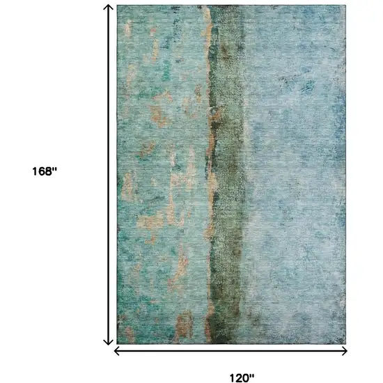 Blue Gold And Green Abstract Washable Area Rug With UV Protection Photo 5