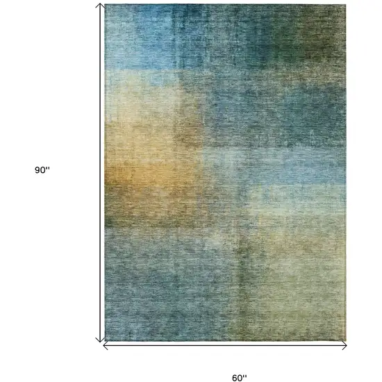 Blue Gold And Green Abstract Washable Indoor Outdoor Area Rug Photo 6