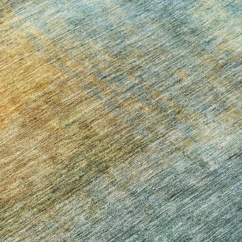 Blue Gold And Green Abstract Washable Indoor Outdoor Area Rug Photo 7