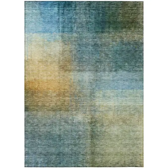 Blue Gold And Green Abstract Washable Indoor Outdoor Area Rug Photo 2