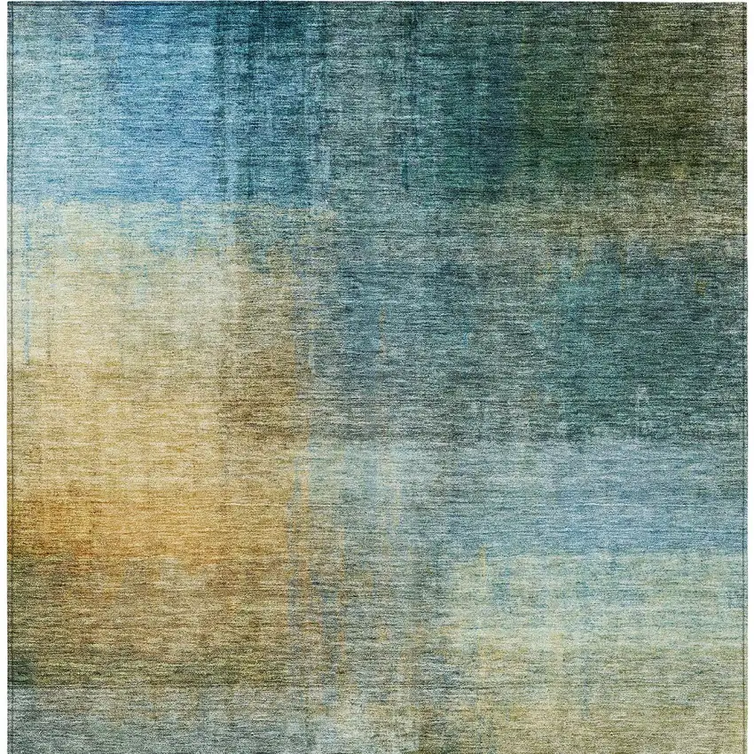 Blue Gold And Green Abstract Washable Indoor Outdoor Area Rug Photo 6