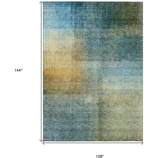 Blue Gold And Green Abstract Washable Indoor Outdoor Area Rug Photo 7